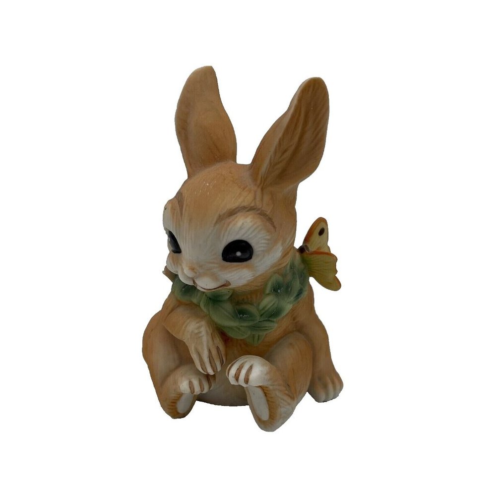 Vintage Royal Crown Porcelain Bisque Bunny Rabbit with butterfly Figurine